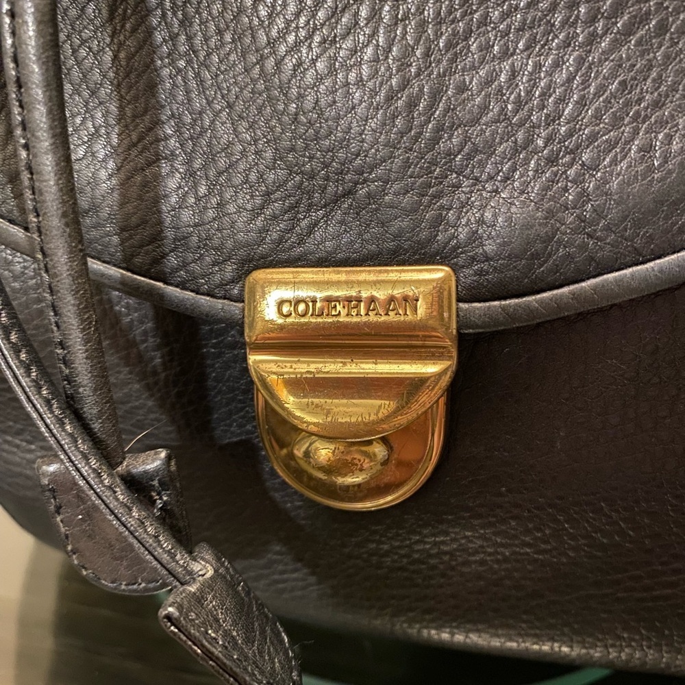 Vintage Cole Haan Black Leather Backpack with Gold Hardware - Picture 2 of 8